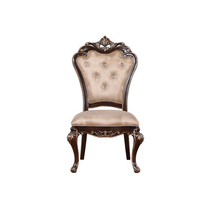 Benjara Leon 22 Inch Set of 2 Tufted Dining Chairs, Cherry Brown Wood, Beige Fabric