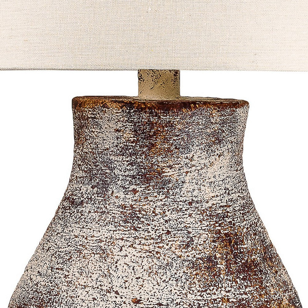 Benjara Gov 27 Inch Table Lamp, Beige Drum Shade, Vase Shaped Body, Painted Surface
