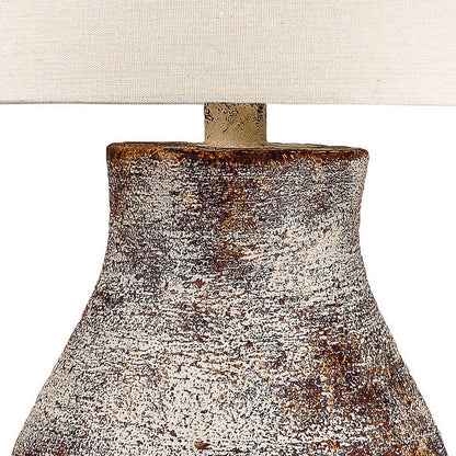 Benjara Gov 27 Inch Table Lamp, Beige Drum Shade, Vase Shaped Body, Painted Surface