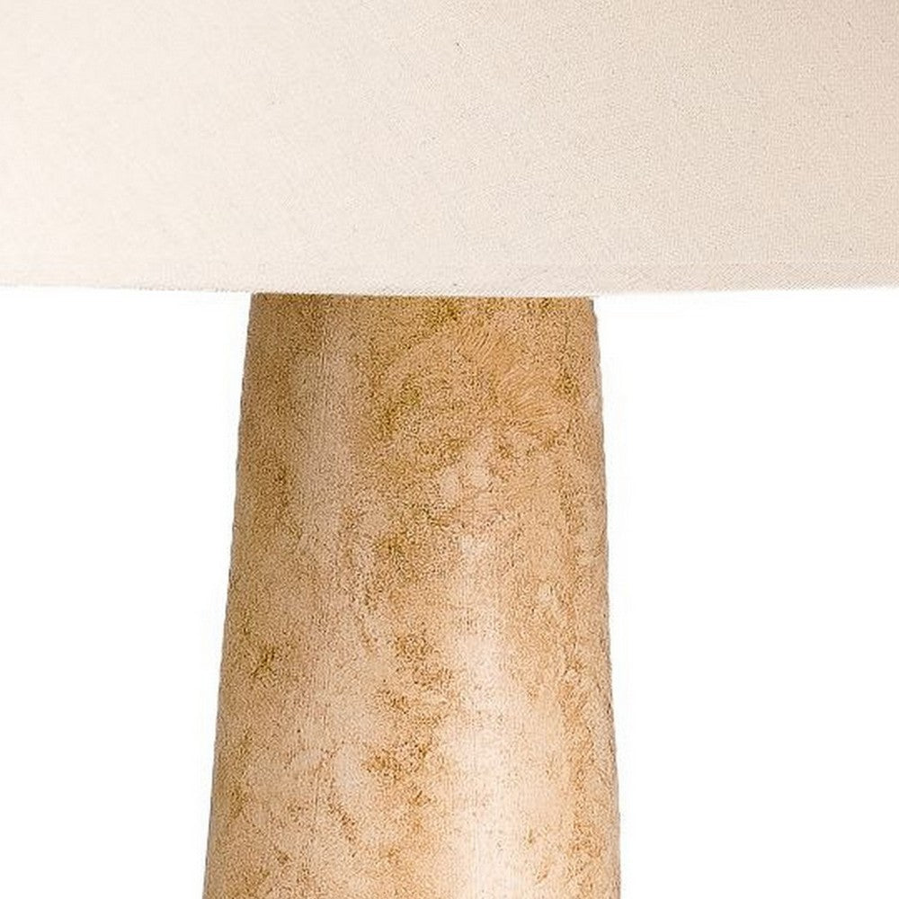 Benjara Bali 23 Inch Table Lamp, Classic Empire Shade, Cylinder Base, Oak Brown