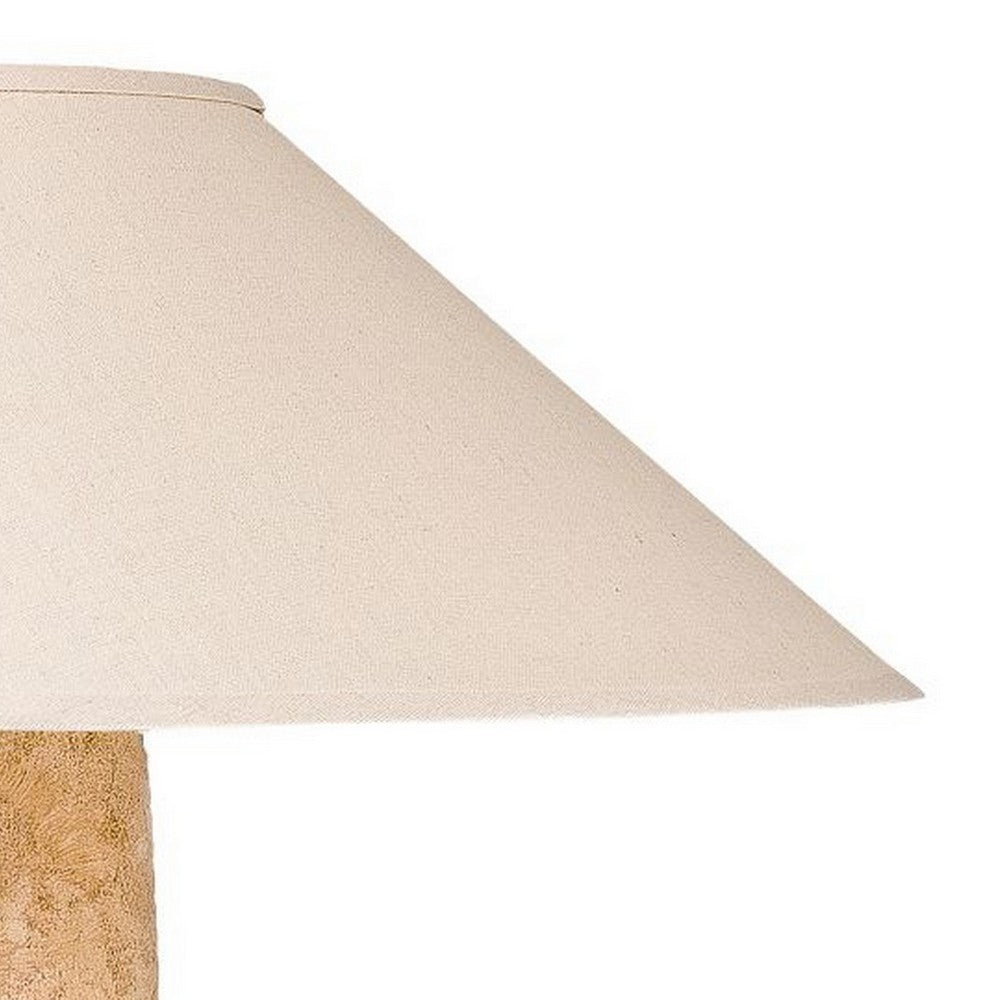 Benjara Bali 23 Inch Table Lamp, Classic Empire Shade, Cylinder Base, Oak Brown