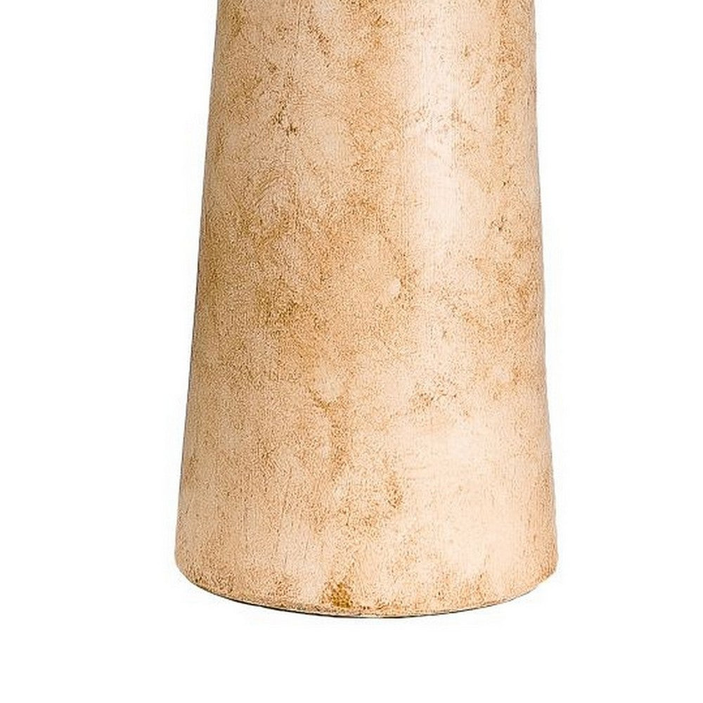 Benjara Bali 23 Inch Table Lamp, Classic Empire Shade, Cylinder Base, Oak Brown