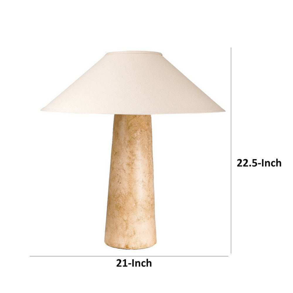 Benjara Bali 23 Inch Table Lamp, Classic Empire Shade, Cylinder Base, Oak Brown