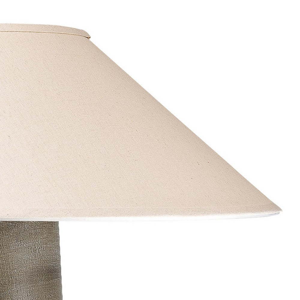 Benjara Bali 23 Inch Table Lamp, Classic Empire Shade, Cylinder Base, Smooth Gray