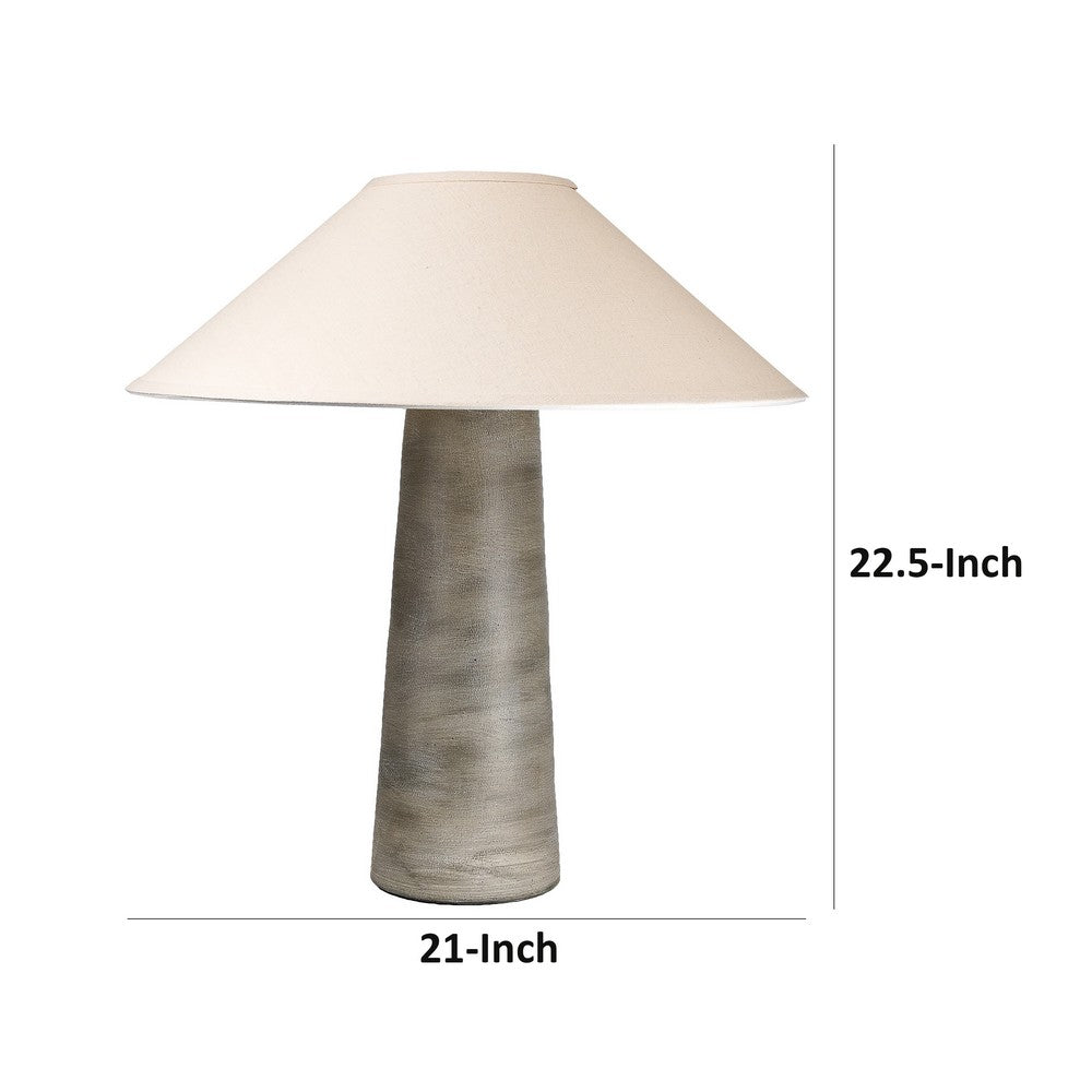 Benjara Bali 23 Inch Table Lamp, Classic Empire Shade, Cylinder Base, Smooth Gray