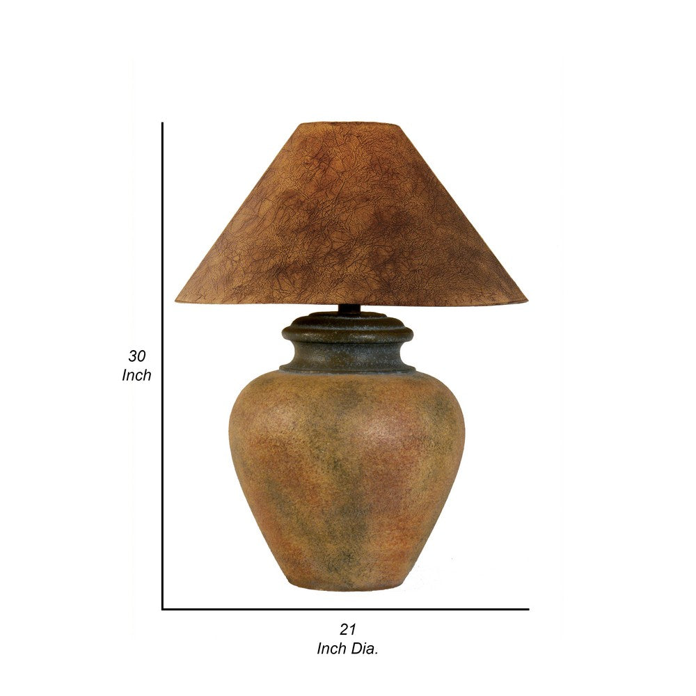 Benjara 30 Inch Table Lamp, 3 Way Switch, Empire Shade, Green And Brown Finish