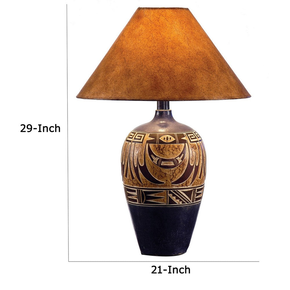 Benjara Iva 29 Inch Table Lamp, Hydrocal, Curved Round Base, Rich Espresso Brown