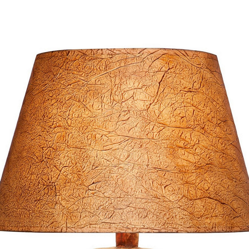 Benjara Riza 29 Inch Urn Table Lamp, Carved Trellis Cut, Rich Oak Brown Hydrocal