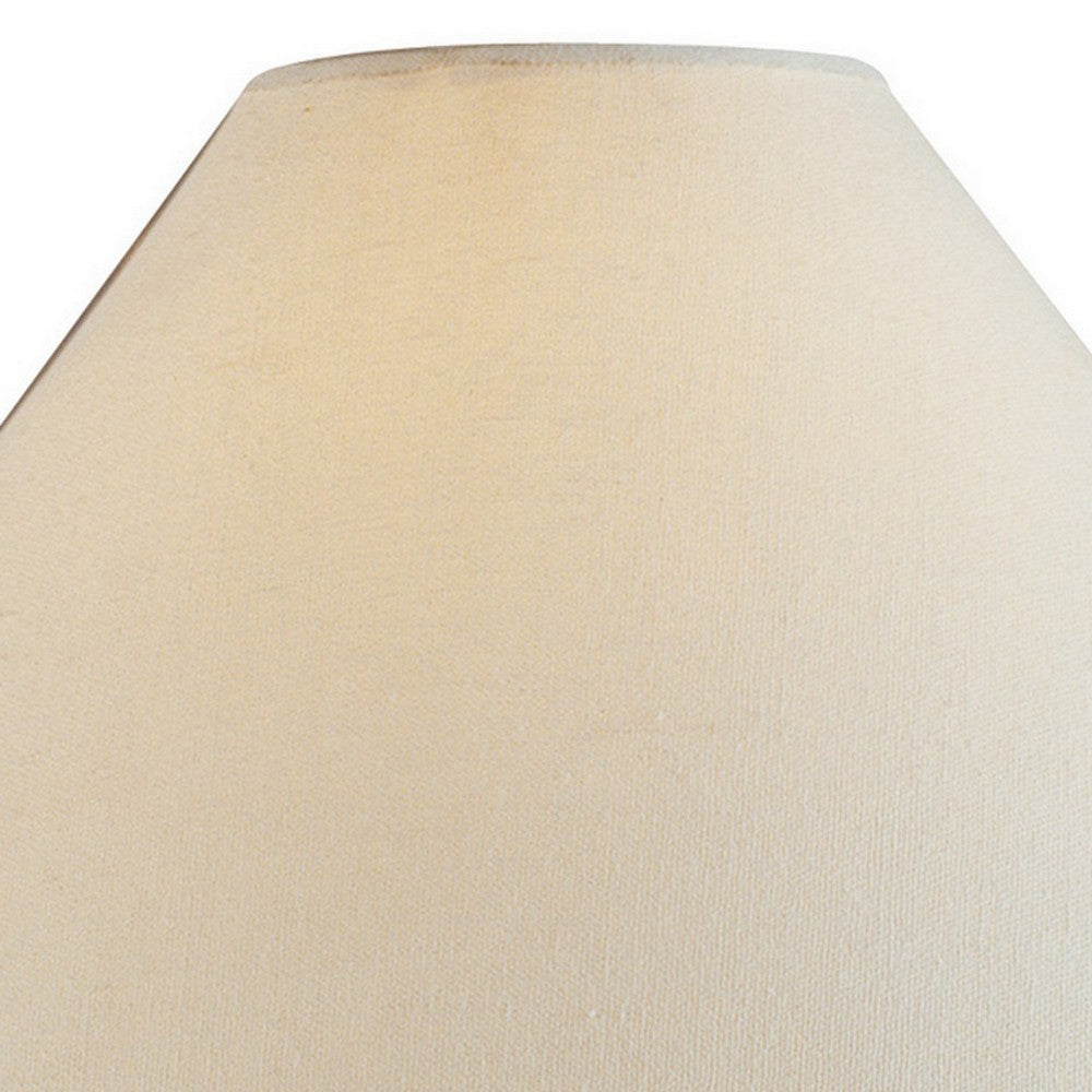 Benjara Tia 29 Inch Table Lamp, Conical Shade, Urn Shape, Damask Pattern, Beige