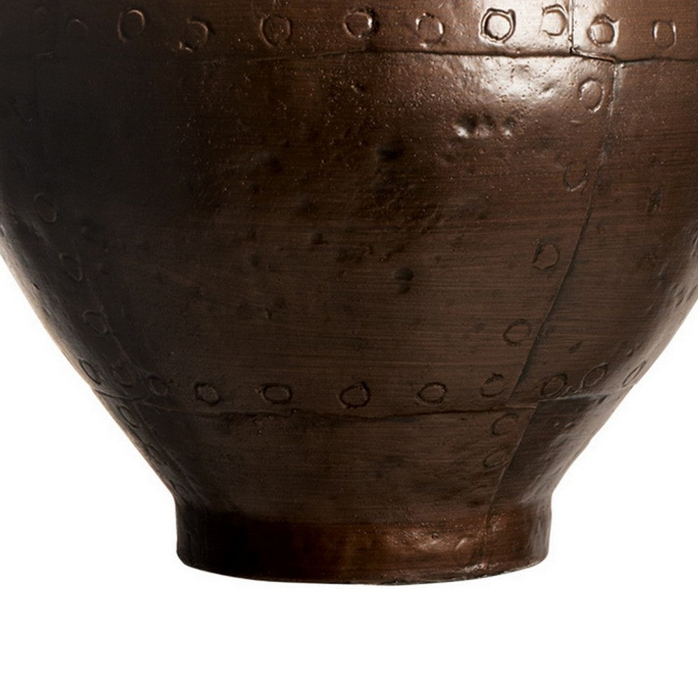Benjara Rozy 25 Inch Table Lamp, Urn Shaped Base, Empire Shade, Dark Brown Finish