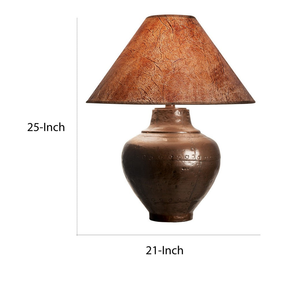 Benjara Rozy 25 Inch Table Lamp, Urn Shaped Base, Empire Shade, Dark Brown Finish