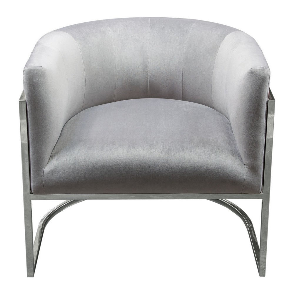 Benjara Kel 31 Inch Cantilever Accent Chair, Gray Velvet, Silver Stainless Steel