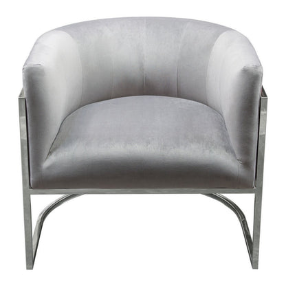 Benjara Kel 31 Inch Cantilever Accent Chair, Gray Velvet, Silver Stainless Steel