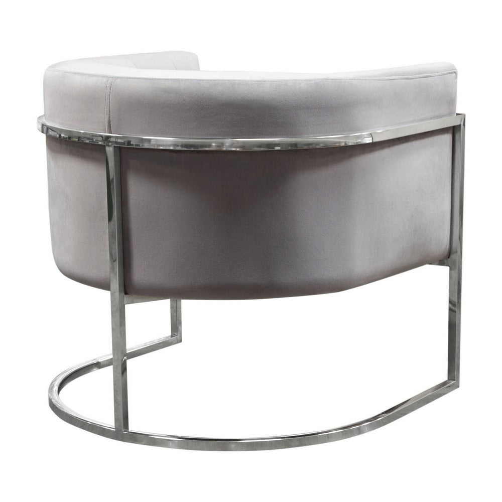 Benjara Kel 31 Inch Cantilever Accent Chair, Gray Velvet, Silver Stainless Steel