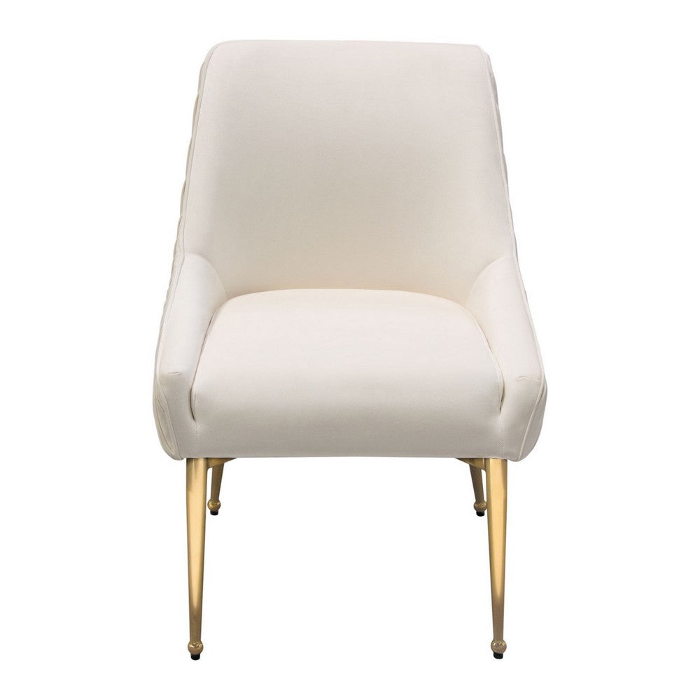 Benjara 24 Inch Dining Chair, Set of 2, Cushioned Seating, Sloped Arms, Off White