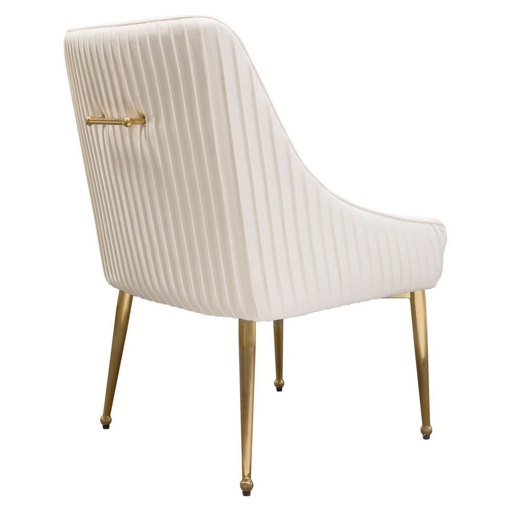 Benjara 24 Inch Dining Chair, Set of 2, Cushioned Seating, Sloped Arms, Off White