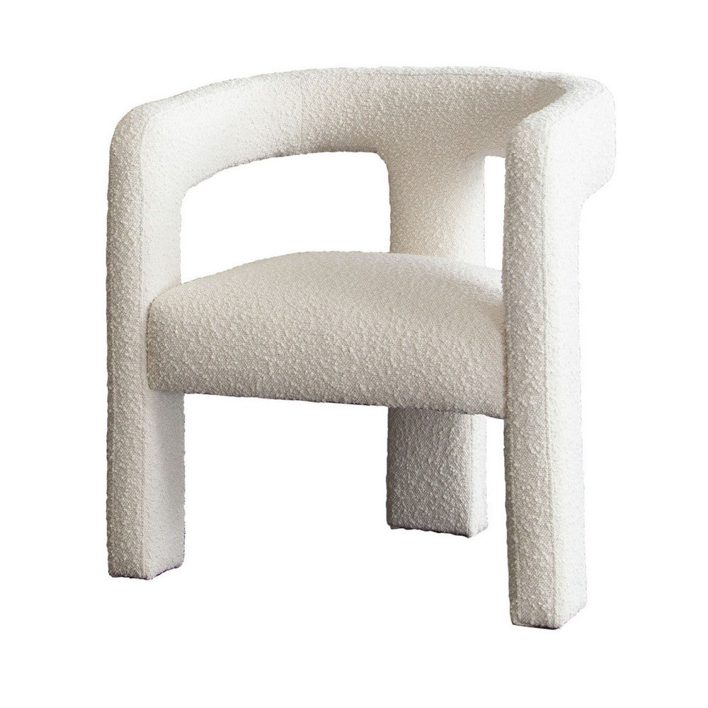 Benjara 27 Inch Boucle Accent Chair, Curved Back, Cushioned Seating, Ivory Finish