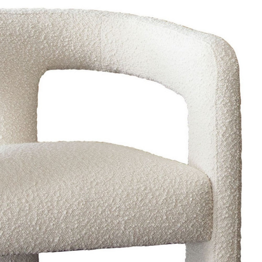Benjara 27 Inch Boucle Accent Chair, Curved Back, Cushioned Seating, Ivory Finish