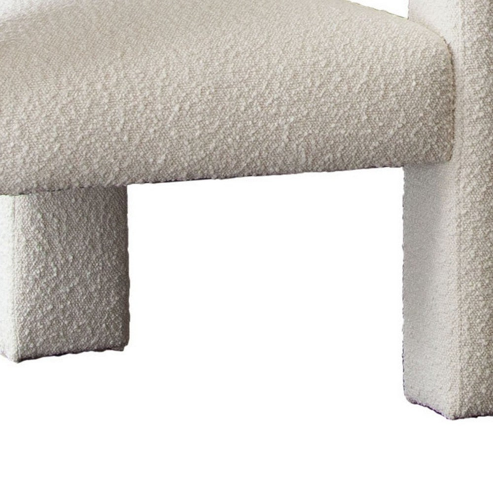 Benjara 27 Inch Boucle Accent Chair, Curved Back, Cushioned Seating, Ivory Finish