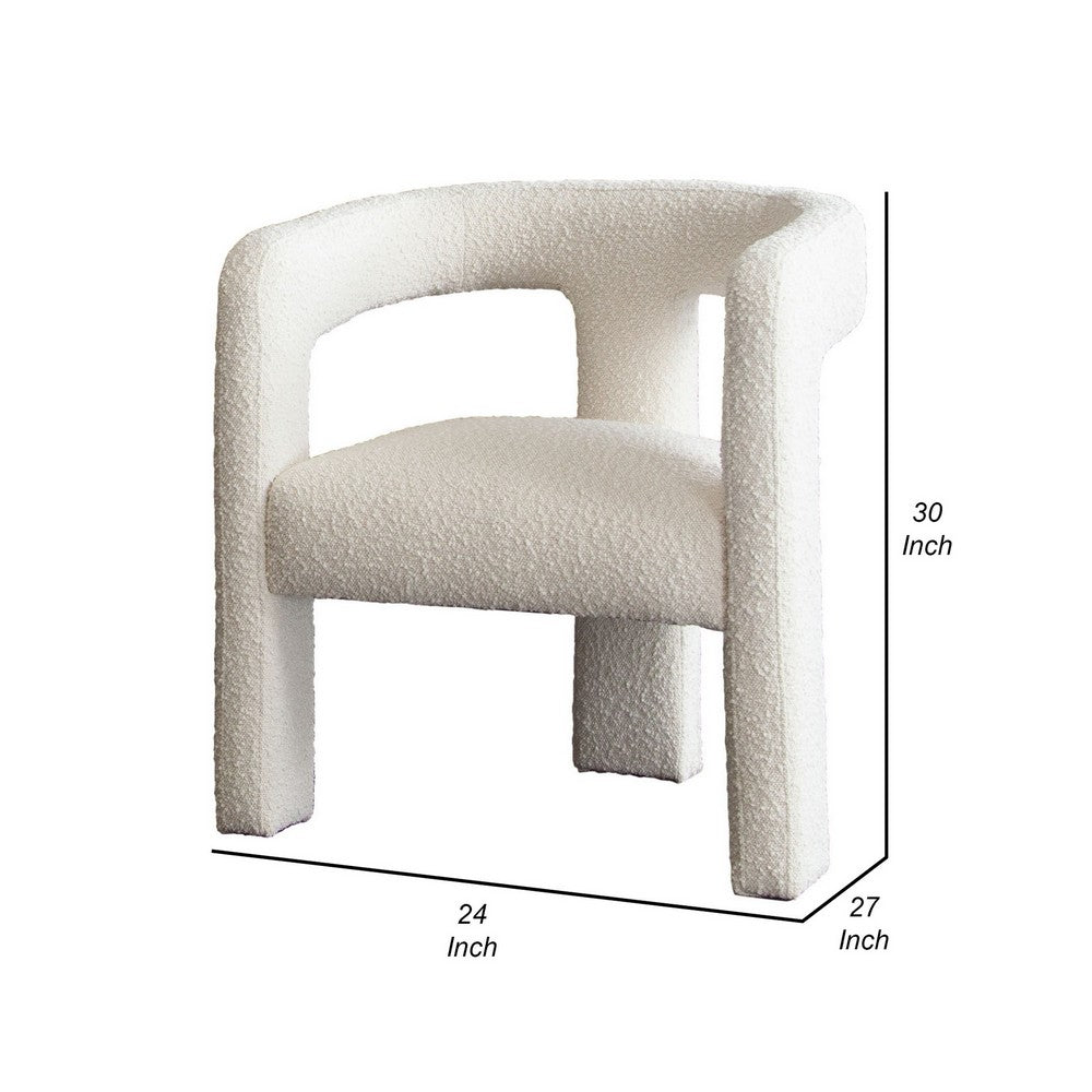 Benjara 27 Inch Boucle Accent Chair, Curved Back, Cushioned Seating, Ivory Finish