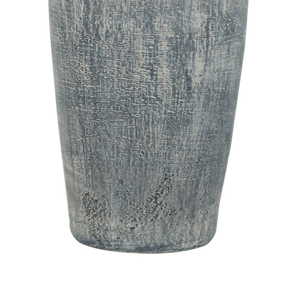Benjara Leni 31 Inch Hydrocal Table Lamp, Drum Shade, Blue Gray Tall Urn Base