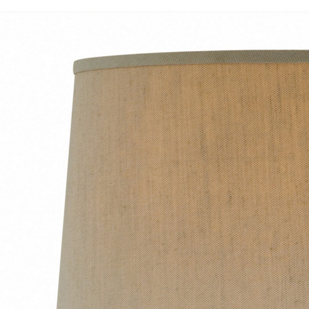 Benjara Leni 31 Inch Hydrocal Table Lamp, Drum Shade, Stone White Urn Shaped Base