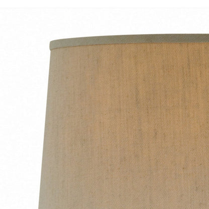 Benjara Leni 31 Inch Hydrocal Table Lamp, Drum Shade, Stone White Urn Shaped Base