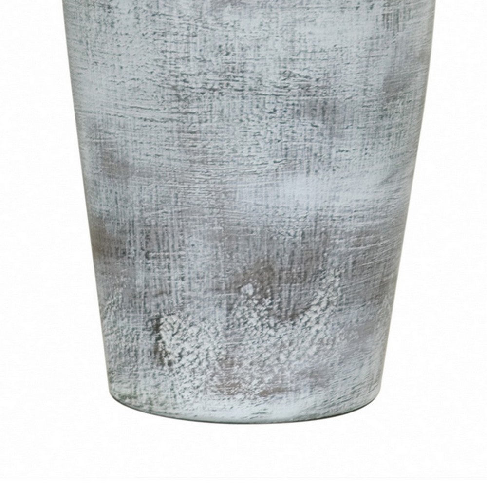 Benjara Leni 31 Inch Hydrocal Table Lamp, Drum Shade, Stone White Urn Shaped Base