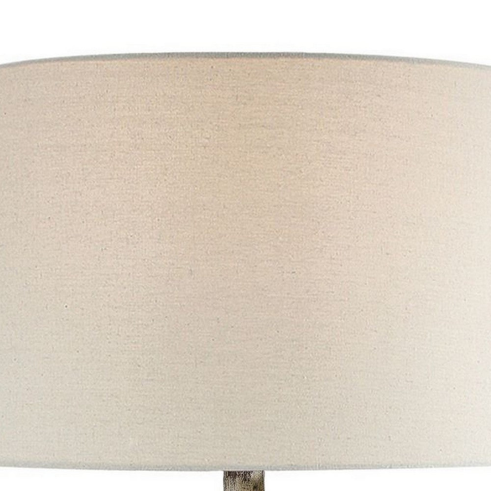 Benjara Alin 29 Inch Hydrocal Table Lamp, Drum Shade, Urn Shaped Base, Misty Sky