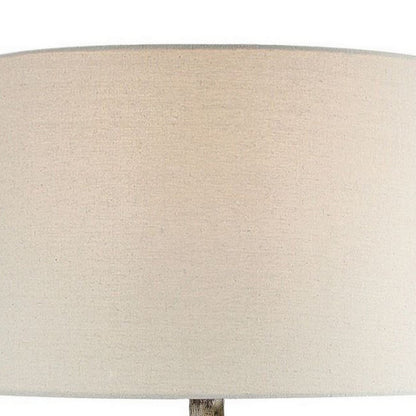Benjara Alin 29 Inch Hydrocal Table Lamp, Drum Shade, Urn Shaped Base, Misty Sky