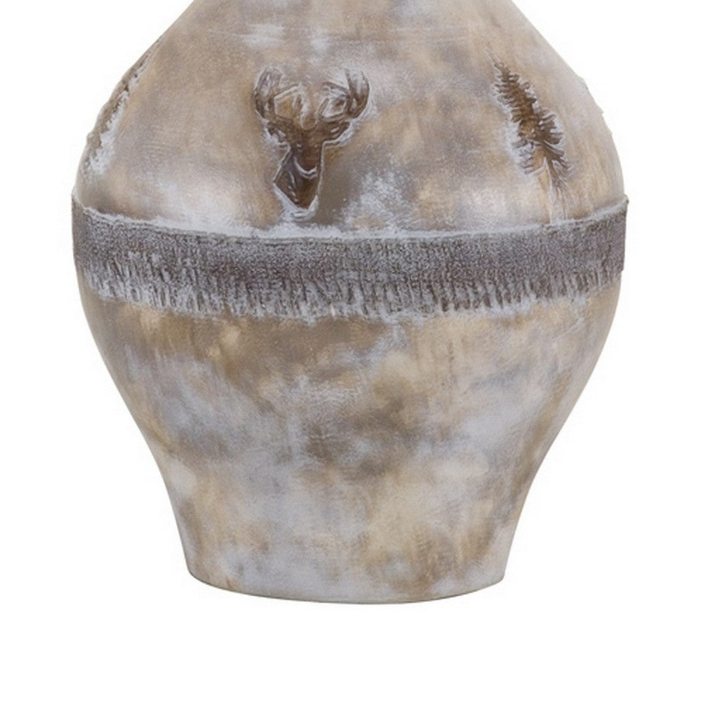 Benjara Niek 30 Inch Hydrocal Table Lamp, Empire Shade, Urn Base, Oak White Finish