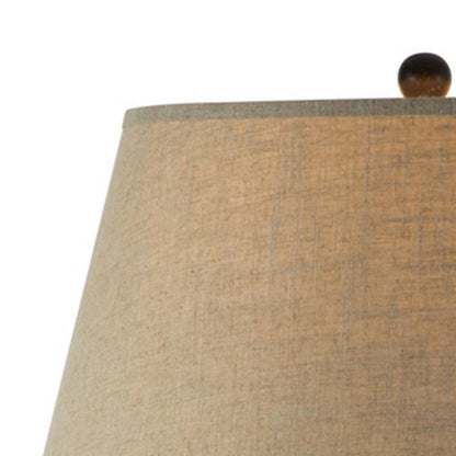 Benjara Reis 25 Inch Hydrocal Table Lamp, Beige Empire Shade, Round Base, Brown