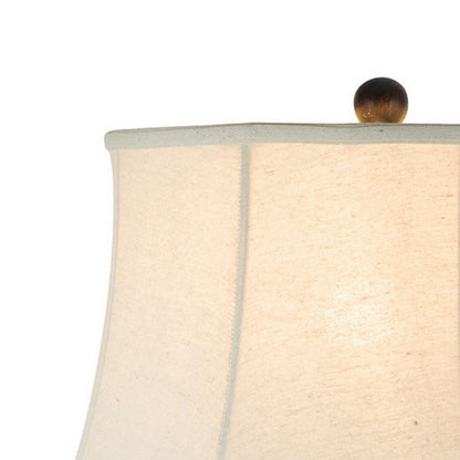 Benjara Slek 32 Inch Hydrocal Table Lamp, Empire Shade, Pillar Base, Taupe Frost