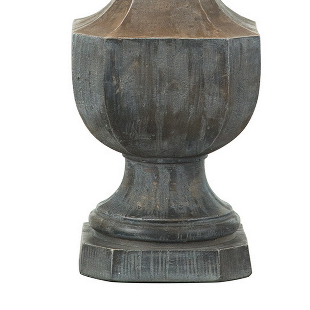Benjara Slek 32 Inch Hydrocal Table Lamp, Empire Shade, Pillar Base, Taupe Frost