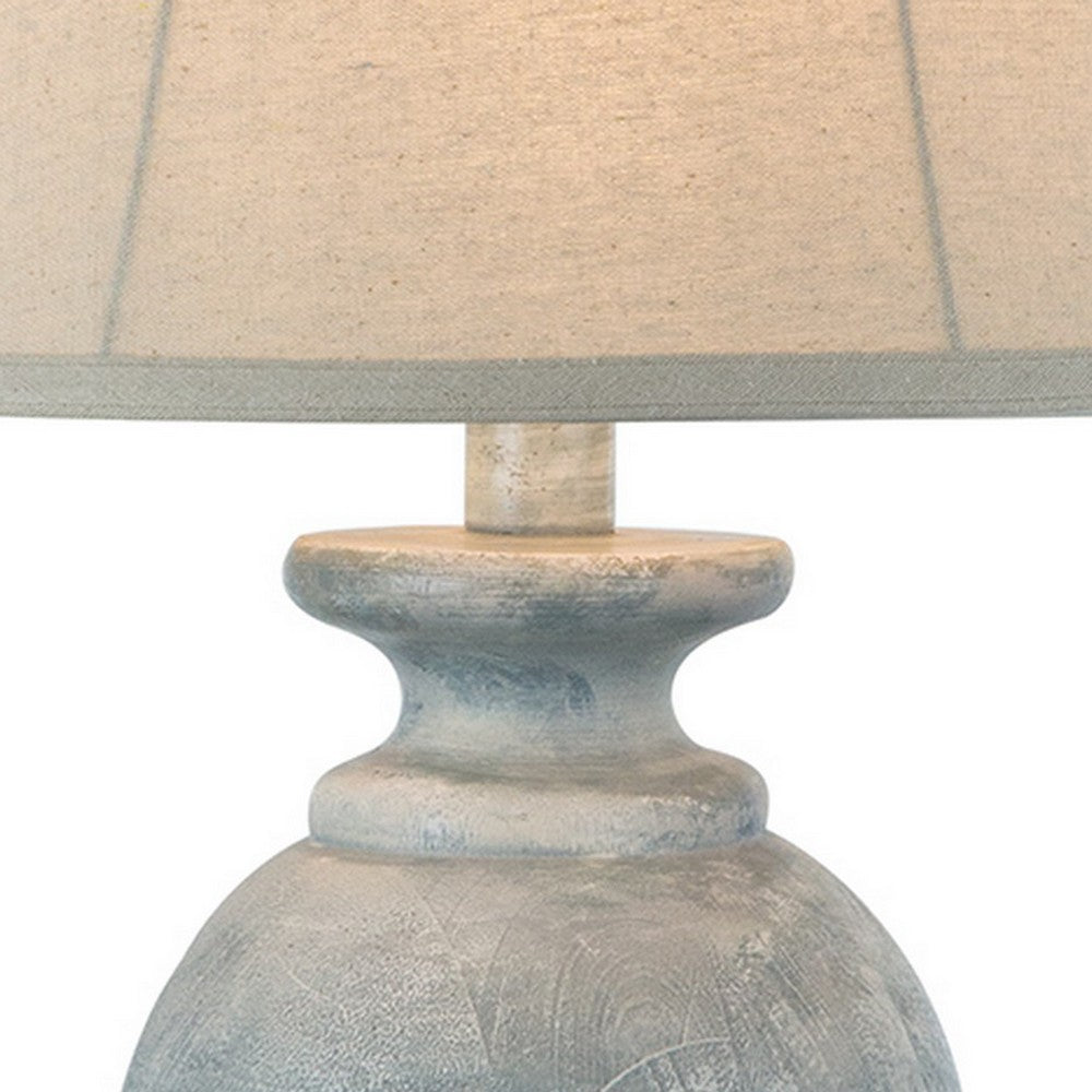 Benjara Hiel 29 Inch Hydrocal Table Lamp, Empire Shade, Vintage Light Blue Urn Base