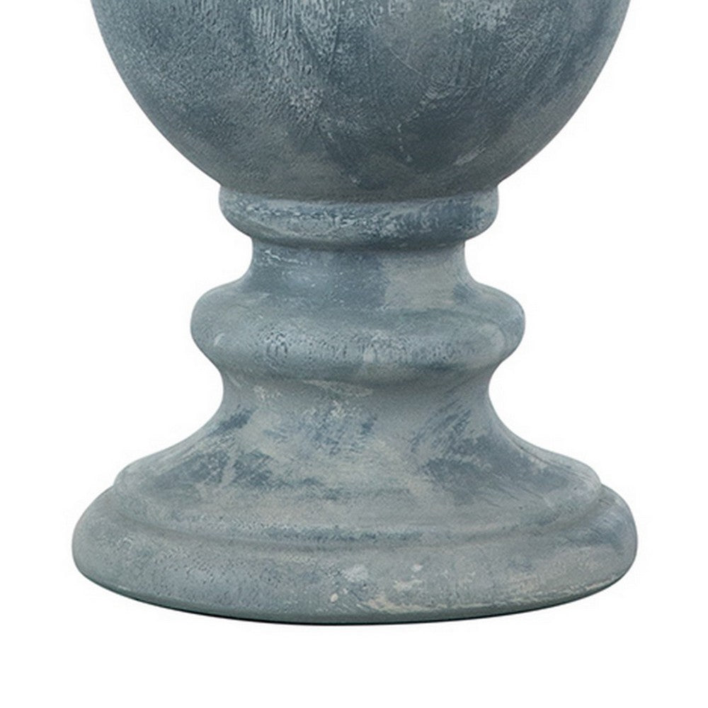 Benjara Hiel 29 Inch Hydrocal Table Lamp, Empire Shade, Vintage Light Blue Urn Base