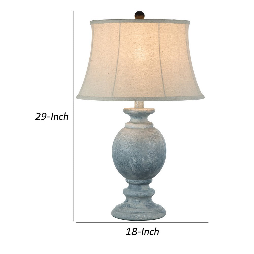 Benjara Hiel 29 Inch Hydrocal Table Lamp, Empire Shade, Vintage Light Blue Urn Base