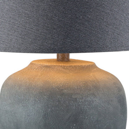 Benjara Buen 28 Inch Hydrocal Table Lamp, Black Drum Shade, Urn Base, Gray Rust