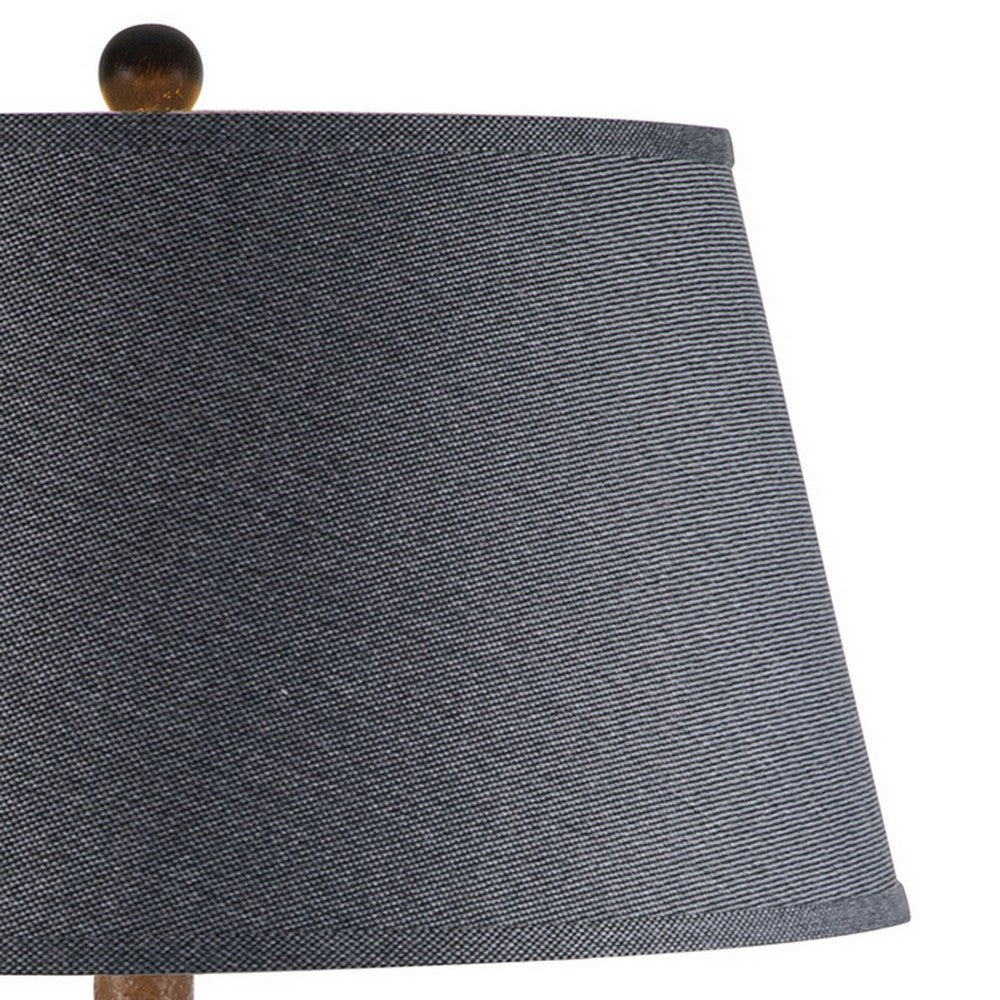 Benjara Buen 28 Inch Hydrocal Table Lamp, Black Drum Shade, Urn Base, Gray Rust