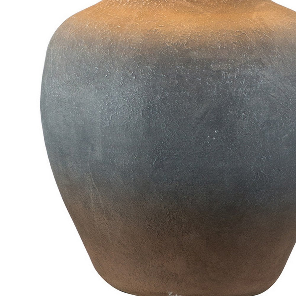Benjara Buen 28 Inch Hydrocal Table Lamp, Black Drum Shade, Urn Base, Gray Rust