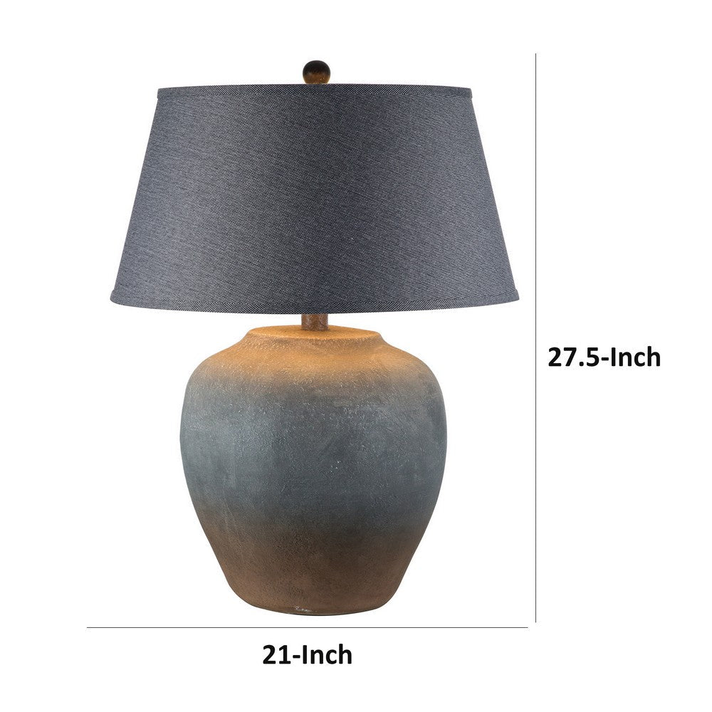 Benjara Buen 28 Inch Hydrocal Table Lamp, Black Drum Shade, Urn Base, Gray Rust