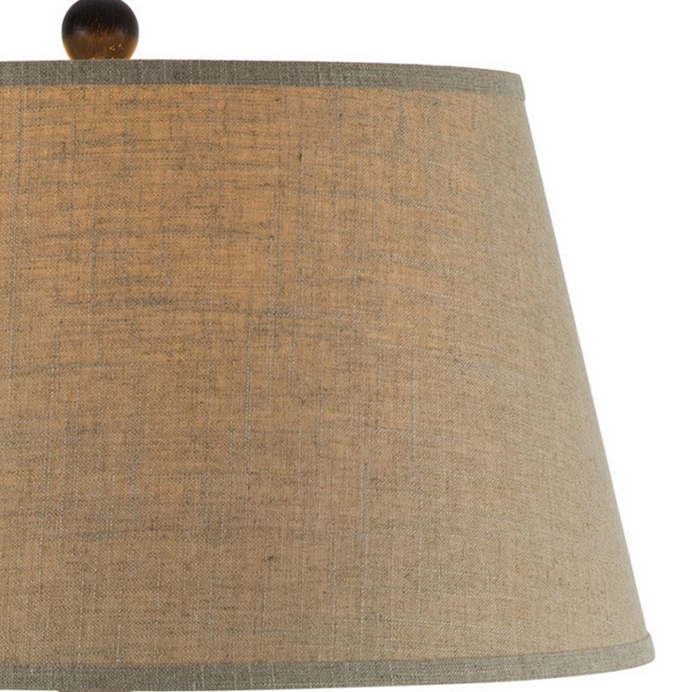 Benjara Buen 28 Inch Hydrocal Table Lamp, Drum Shade, Urn Base, Gray Rust Frost