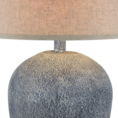 Benjara Linn 28 Inch Hydrocal Table Lamp, Drum Shade, Urn Base, Slate Blue Gray