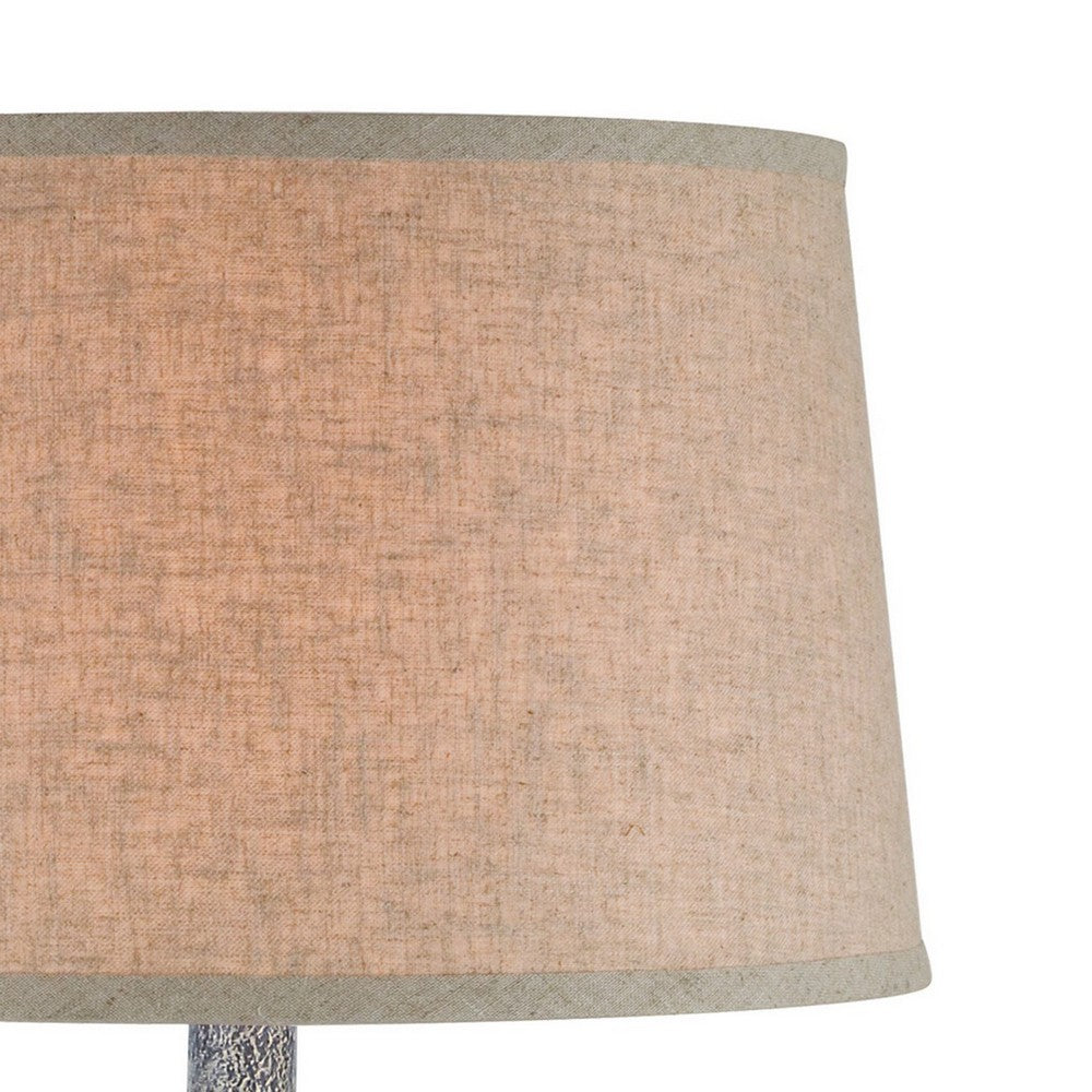 Benjara Linn 28 Inch Hydrocal Table Lamp, Drum Shade, Urn Base, Slate Blue Gray