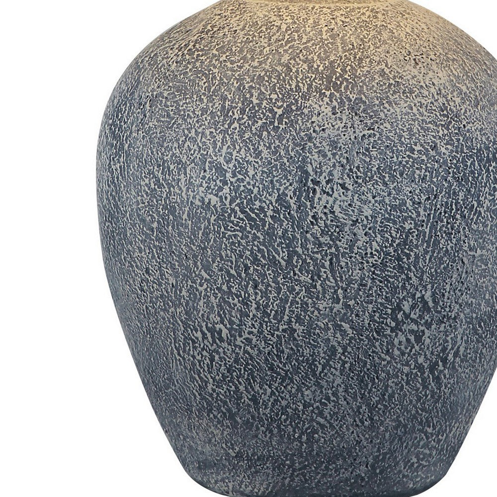 Benjara Linn 28 Inch Hydrocal Table Lamp, Drum Shade, Urn Base, Slate Blue Gray