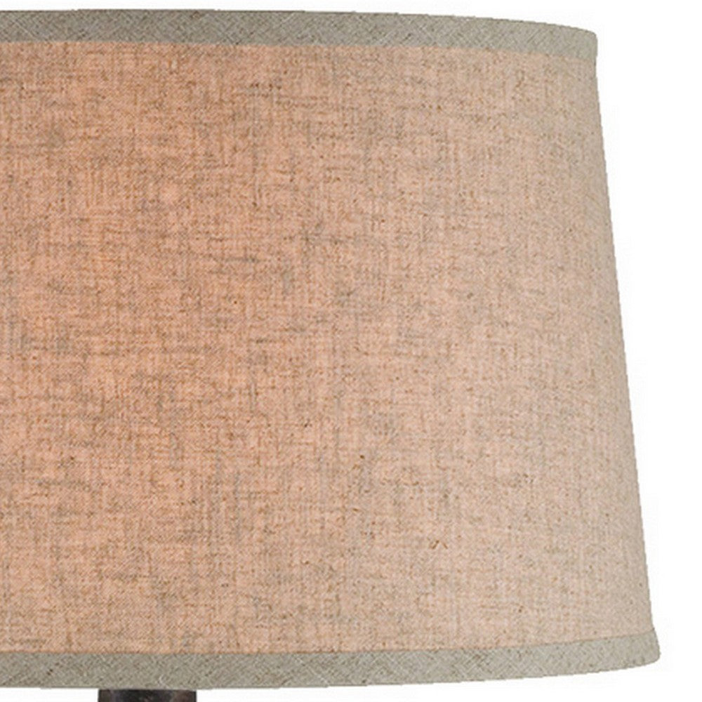 Benjara Livi 30 Inch Hydrocal Table Lamp, Geometric Urn Base, Dark Earthen Brown