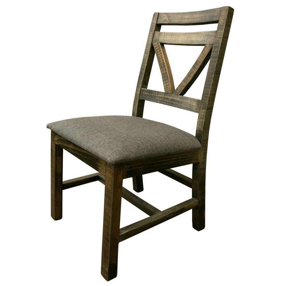 Benjara Peya 22 Inch Set of 2 Dining Chairs, Padded Seat, Gray Polyester, Pine Wood