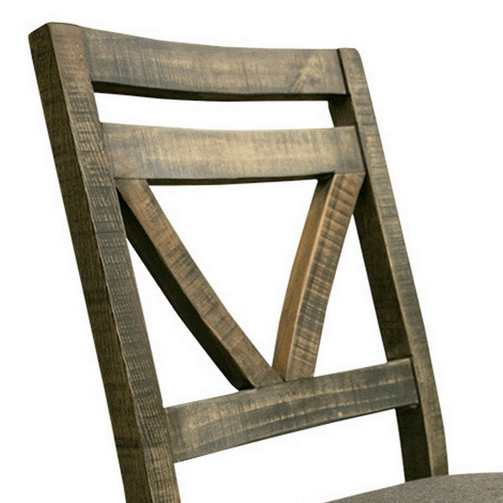 Benjara Peya 22 Inch Set of 2 Dining Chairs, Padded Seat, Gray Polyester, Pine Wood