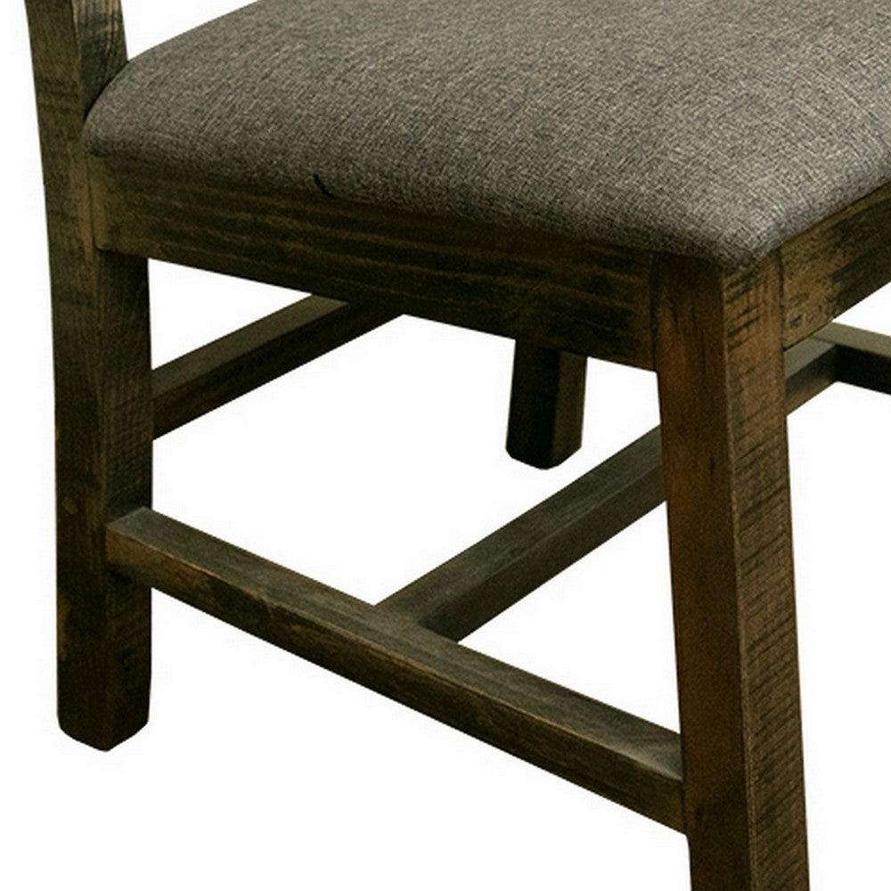 Benjara Peya 22 Inch Set of 2 Dining Chairs, Padded Seat, Gray Polyester, Pine Wood