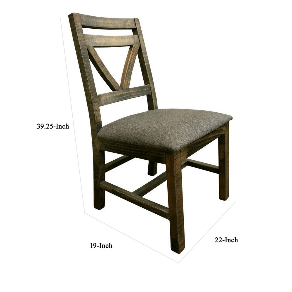 Benjara Peya 22 Inch Set of 2 Dining Chairs, Padded Seat, Gray Polyester, Pine Wood
